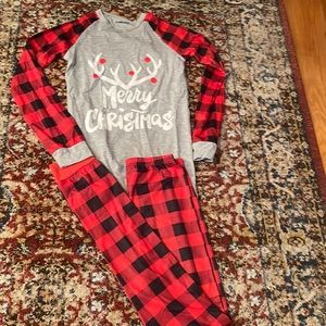 LAST ONE!!!.Santa Claus Rudolph Christmas Holiday 2pc pajamas red & black 14